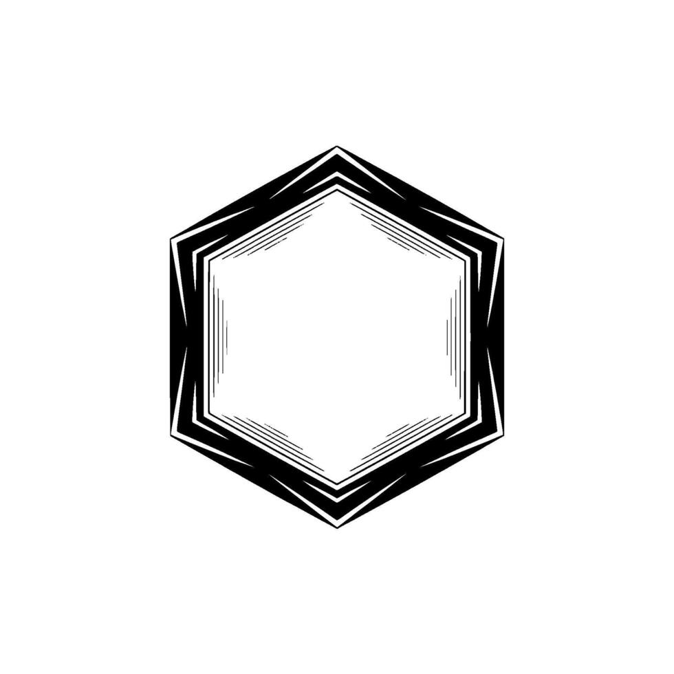 Geometric Hexagon Frame, Black And White Illustration vector