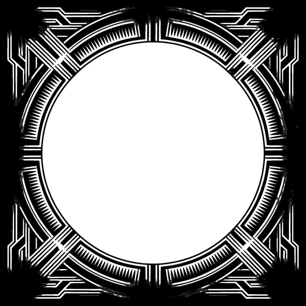 Art Deco Frame Silver Geometric On Black With Circle vector