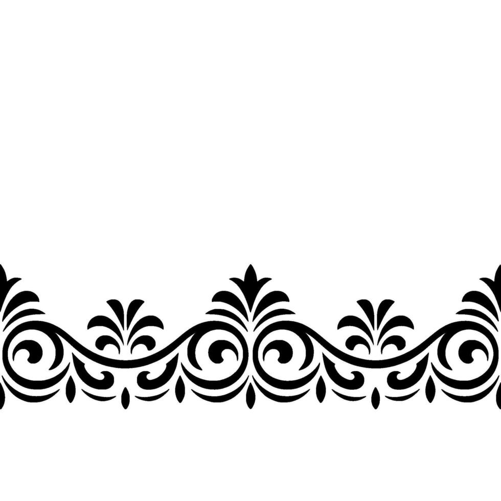 Elegant Black White Floral Border On White Background - Decorative vector