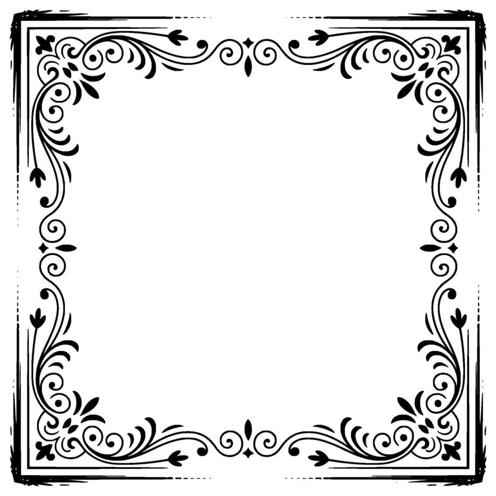 Elegant Black Frame With Floral Scroll Blank Space For Invitations vector
