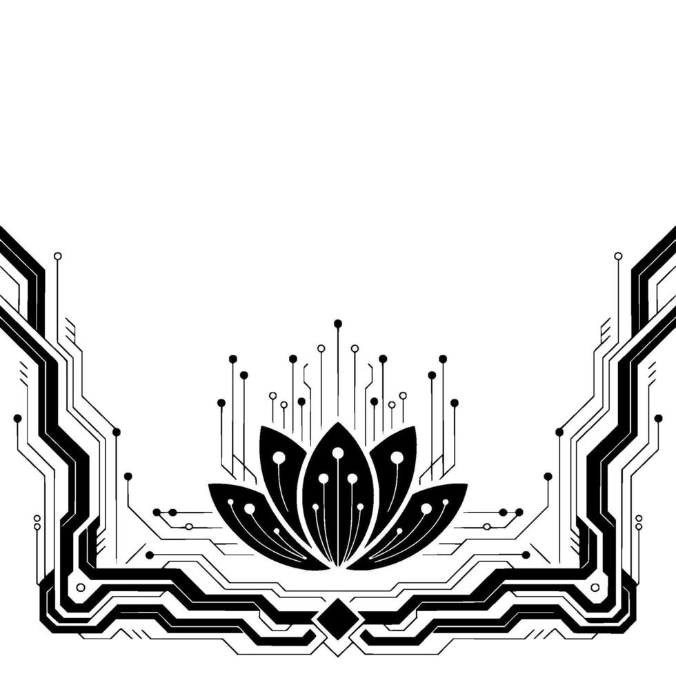 Tech Lotus Circuitry Bloom On White Background vector