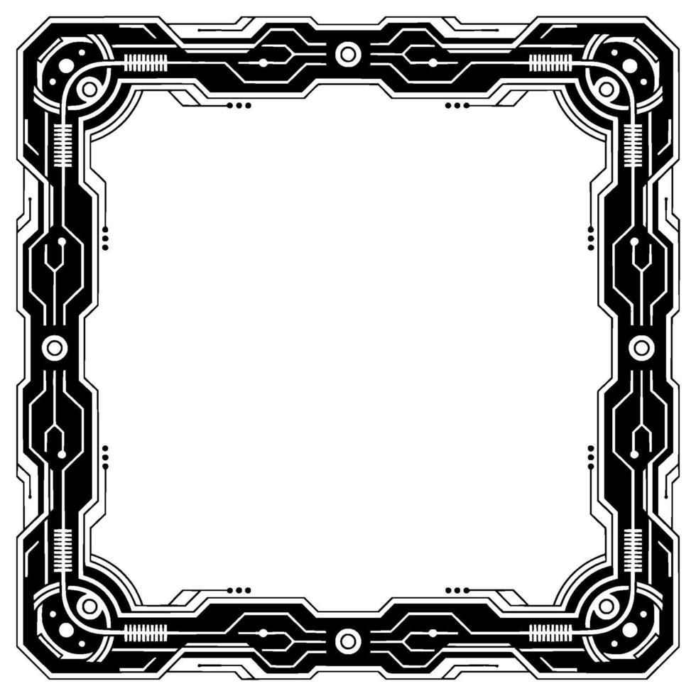 Tech Frame Border Futuristic Circuitry On White vector