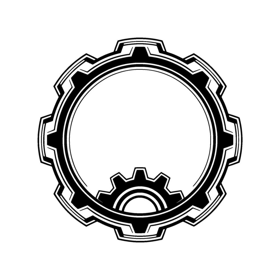 Black And White Gear Wheel, Geometric Style, Minimalist Engineering vector