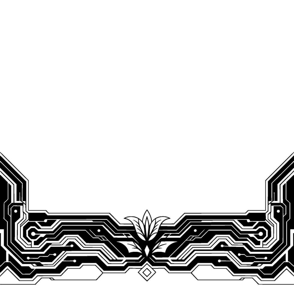 Circuit Board Foliage Border Black White Abstract Tech Background vector