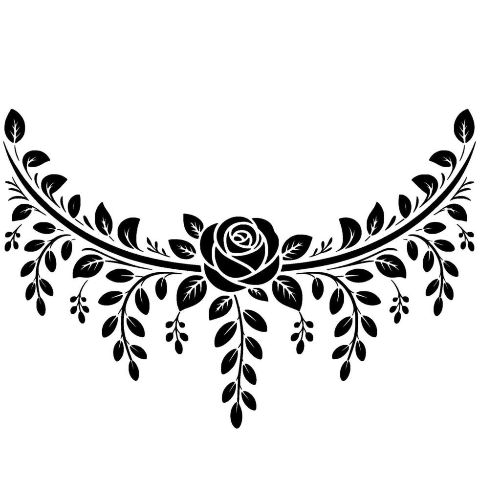 Elegant Black Rose Floral Ornament On White Background - Leaves vector