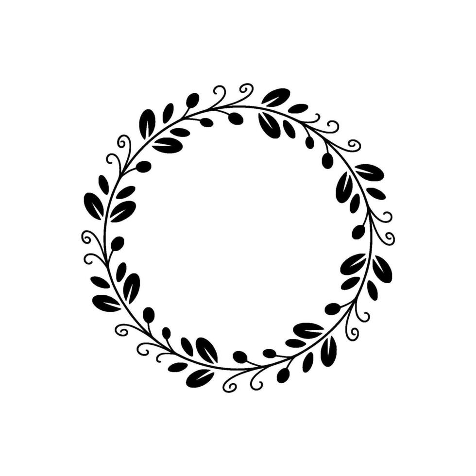 Minimalist Black Floral Wreath On White Elegant Decorative Element vector