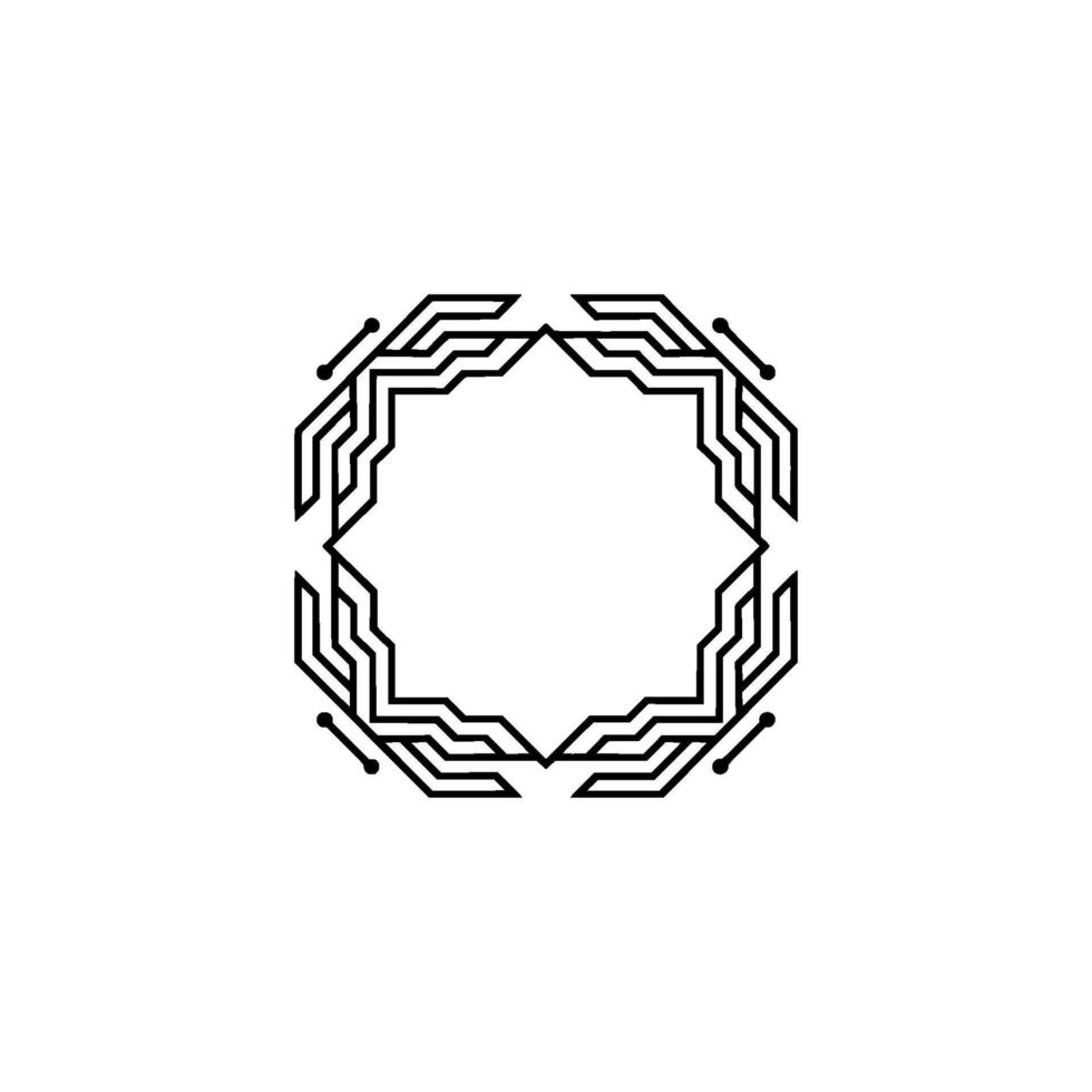Minimalist Techinspired Frame, Geometric Black Lines On White Background vector