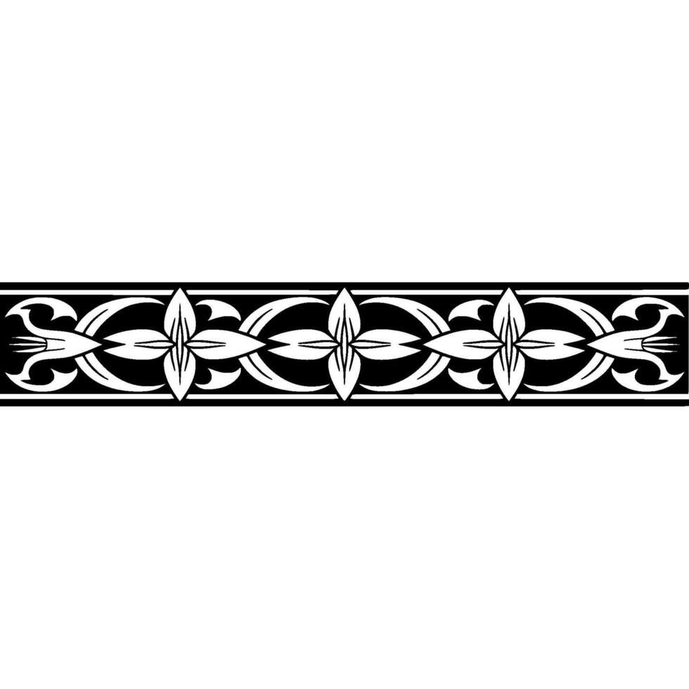 Elegant Floral Border Pattern On White, Art Deco Inspired, Decorative vector