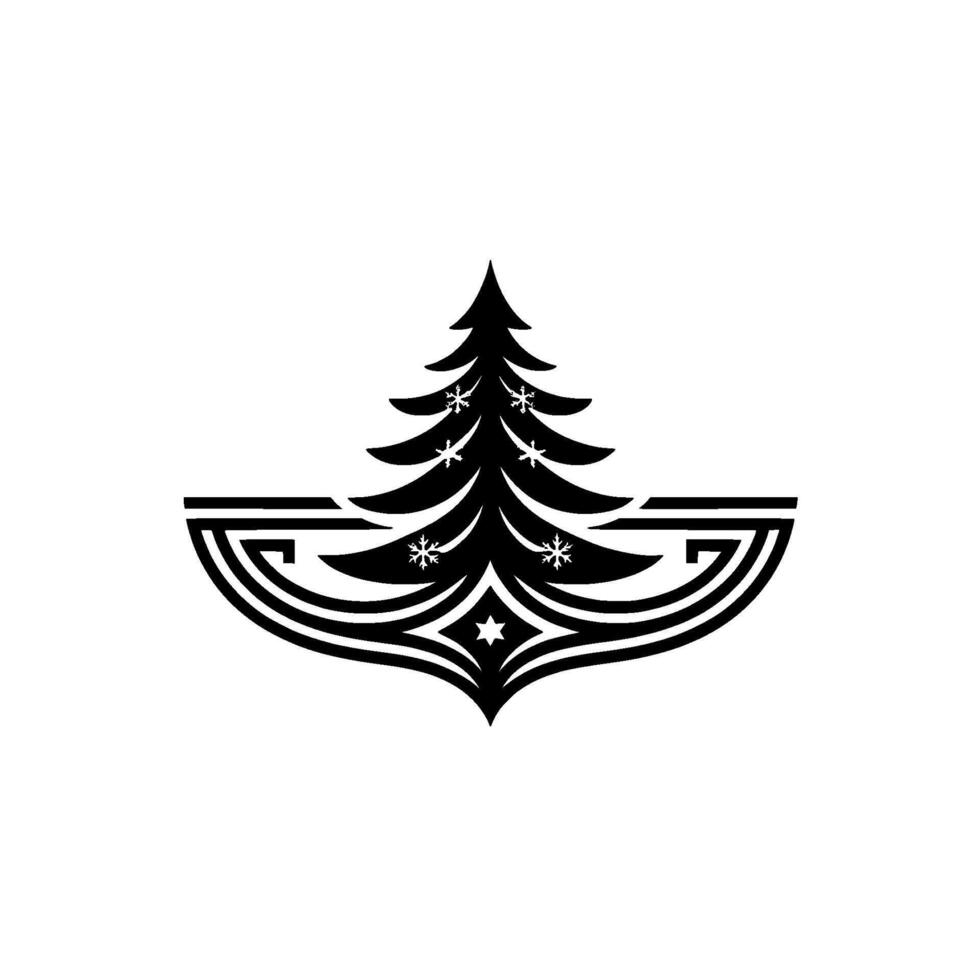 Minimalist Christmas Tree With Snowflakes, Black And White vector