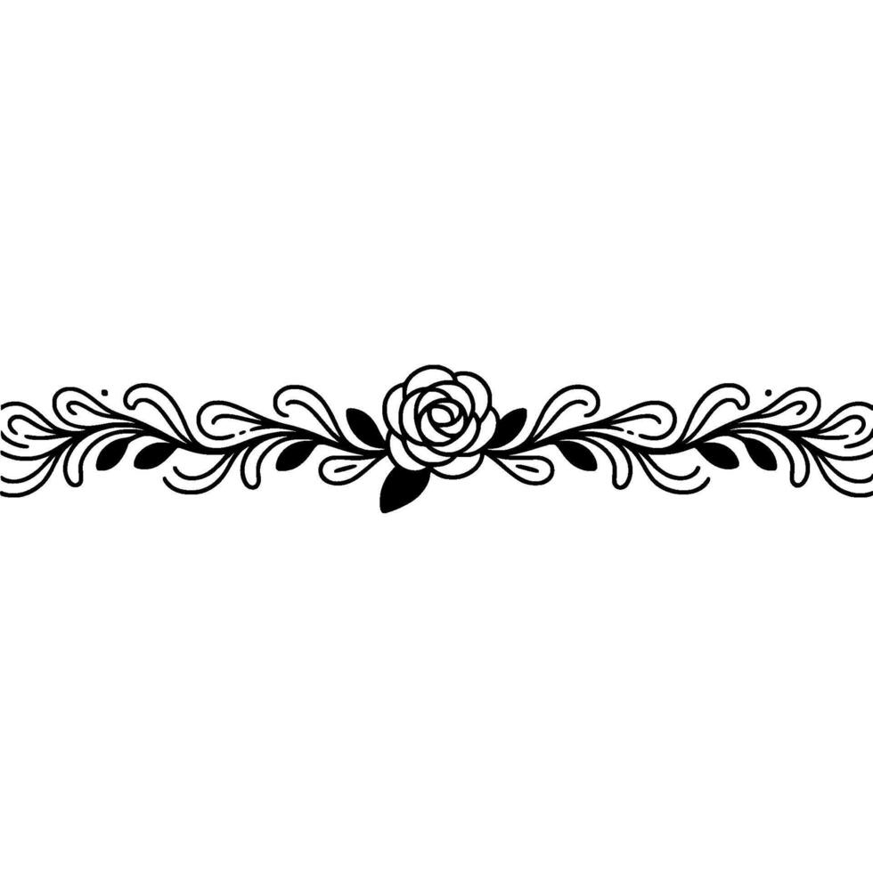 Elegant Black Floral Border, Line Art, Decorative, White Background vector