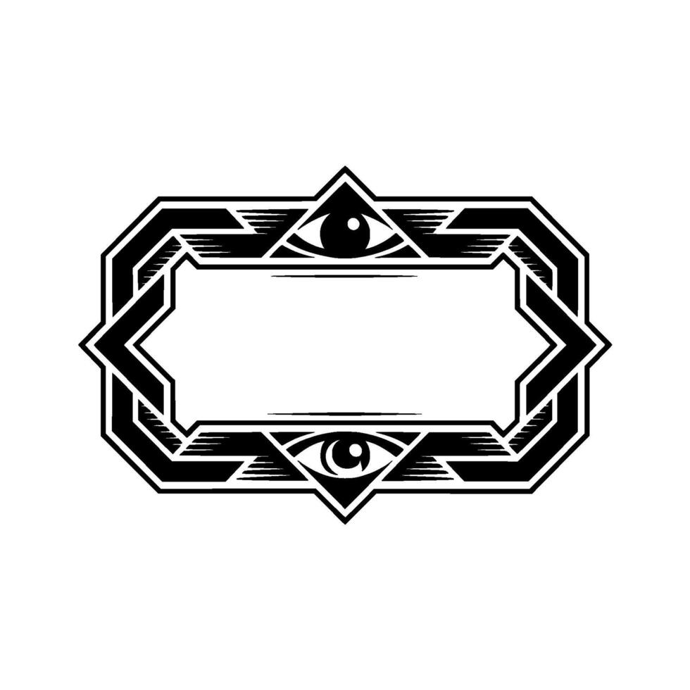 Geometric Allseeing Eye Emblem, Art Deco Frame, Monochrome vector