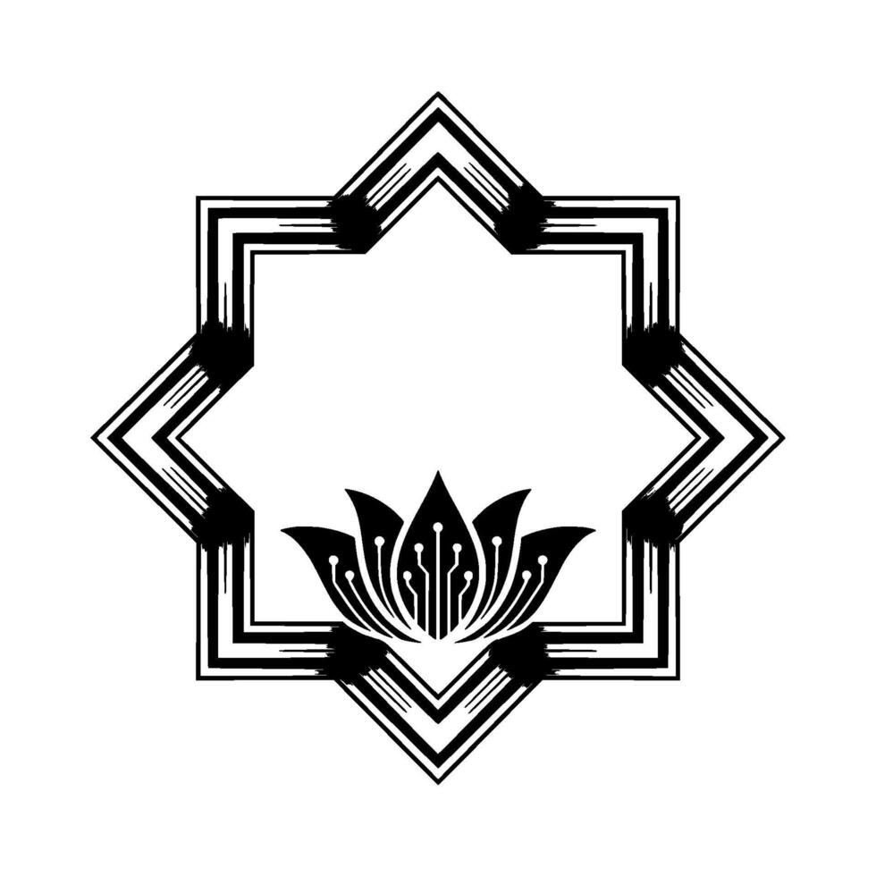 Tech Lotus In Geometric Frame Modern Abstract vector