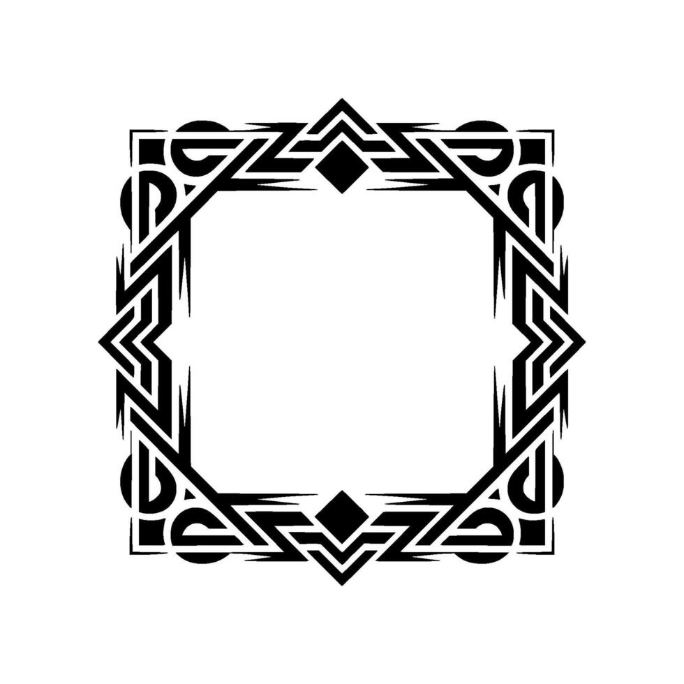 Geometric Black Frame With Tribal On White Background vector