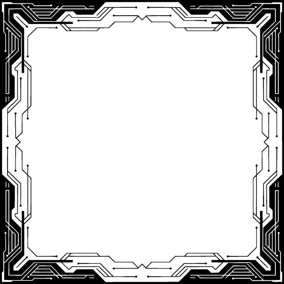 Futuristic Circuit Board Frame Black White Technology, Modern Border vector