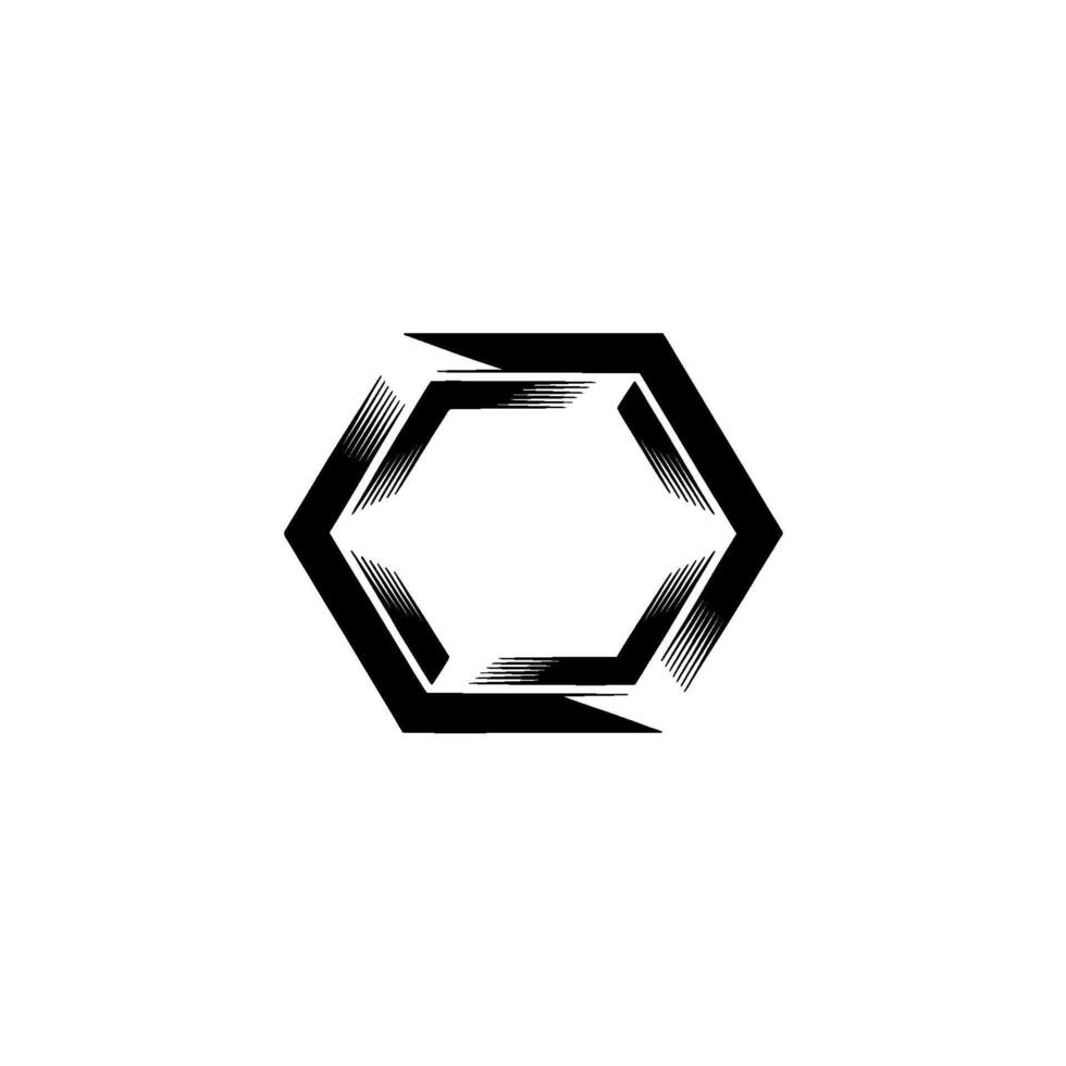 Geometric Hexagon With Brush Stroke Effect Black And White vector