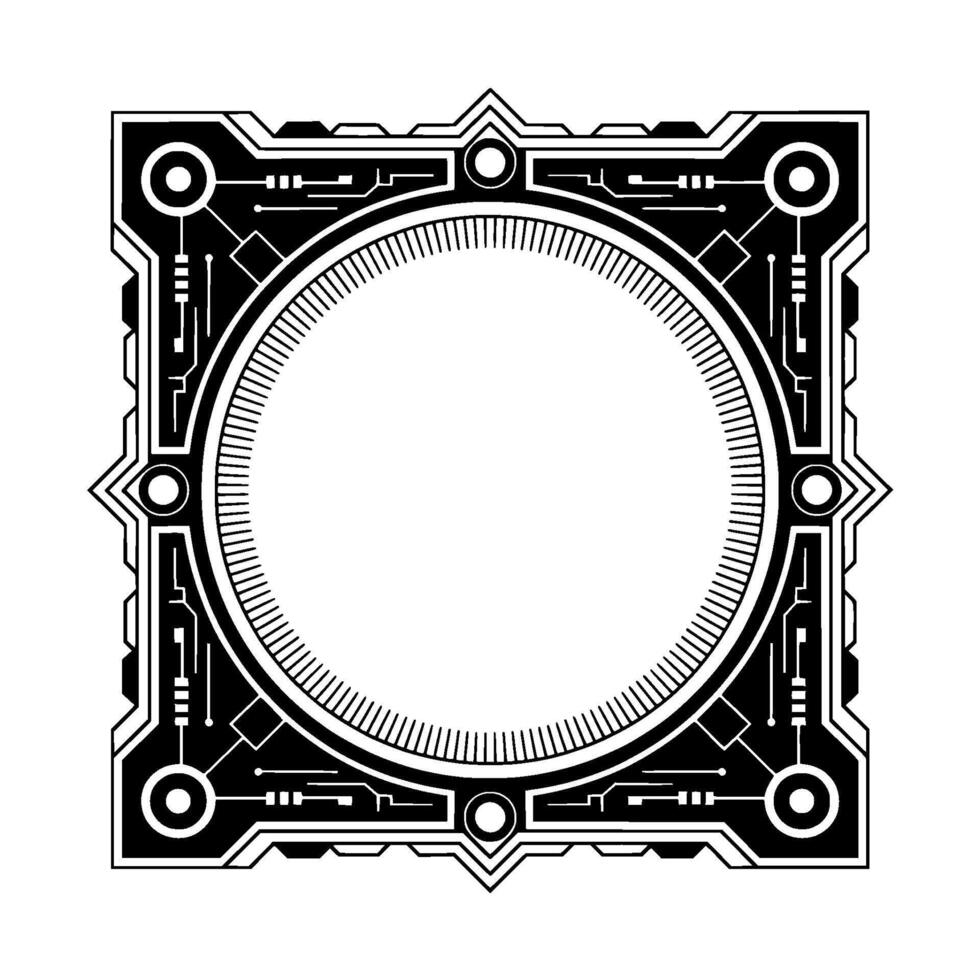 Tech Frame With Round Center Futuristic, Black White, Art vector