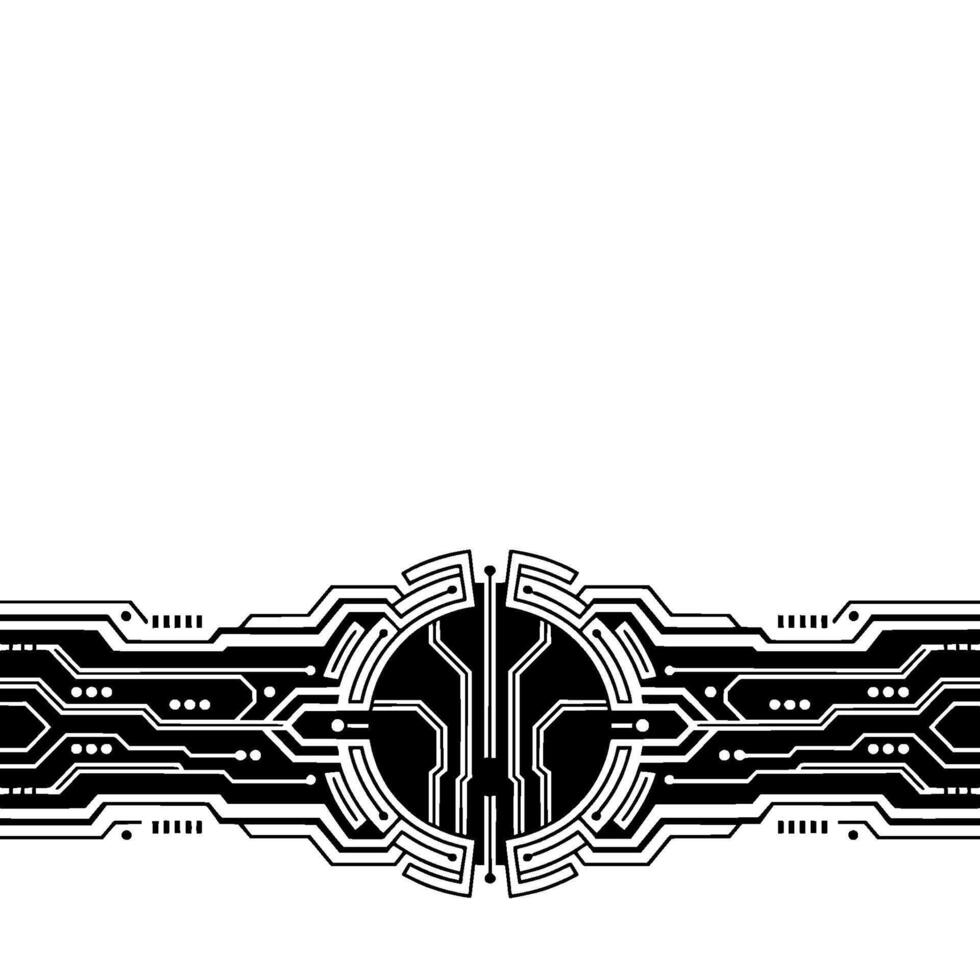 Futuristic Circuit Board With Circle Element, Black And White, Minimalist vector