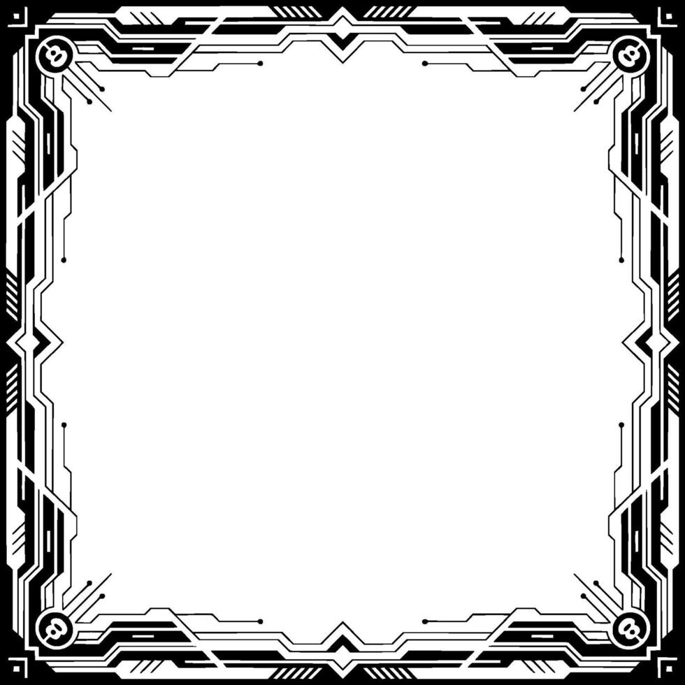 Geometric Tech Frame Futuristic Border, Black And White, Blank Space vector
