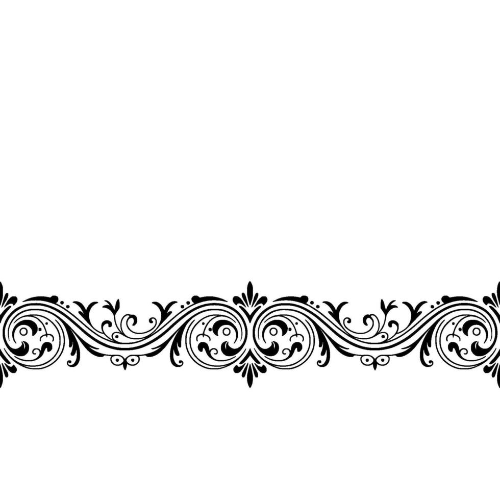 Elegant Black White Floral Border, Decorative Swirls Flourishes vector