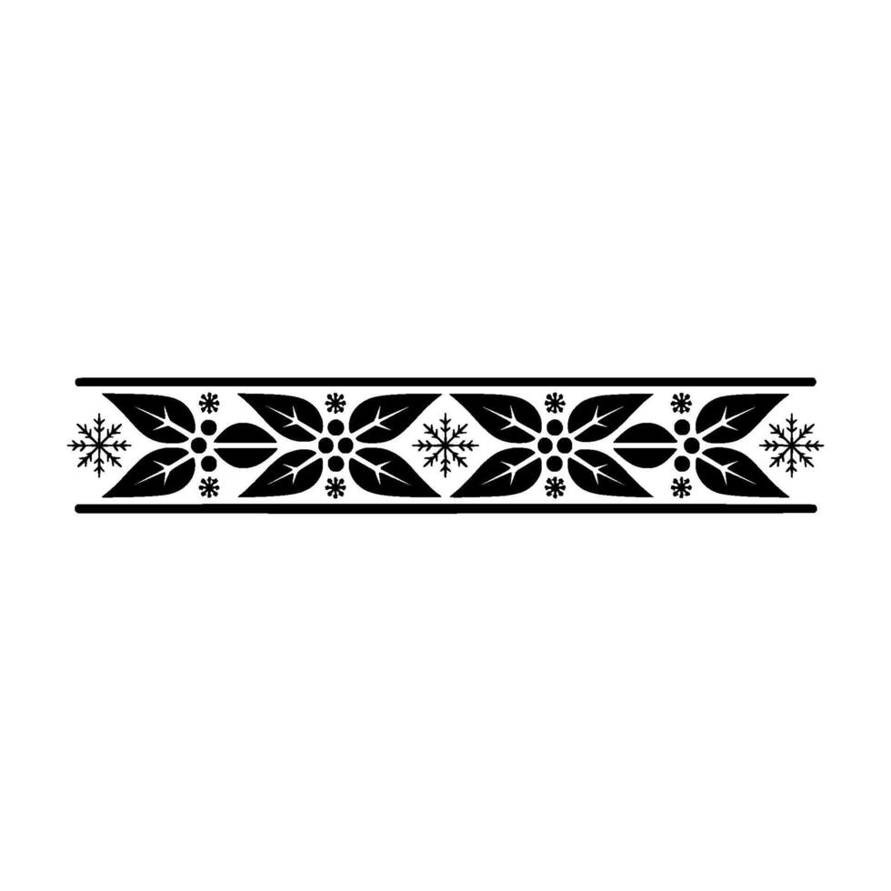 Christmas Border Ornament Black Leaves, Berries, And Snowflakes On White vector