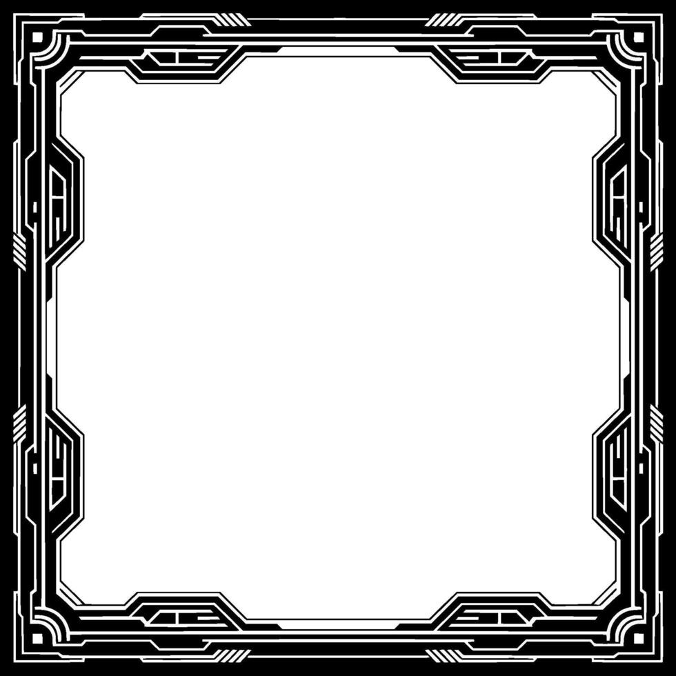 Art Deco Tech Frame Black White Decorative Border, Geometric, Digital Art vector