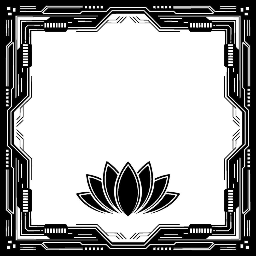 Techinspired Lotus Frame Modern Black And White For Meditation Branding vector