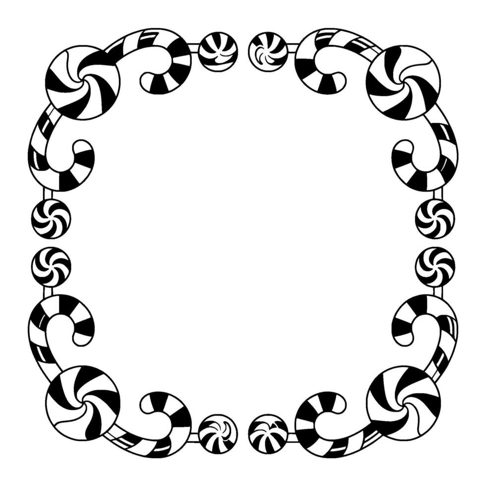 Candy Frame Border Festive Swirls, Black White, Decorative vector