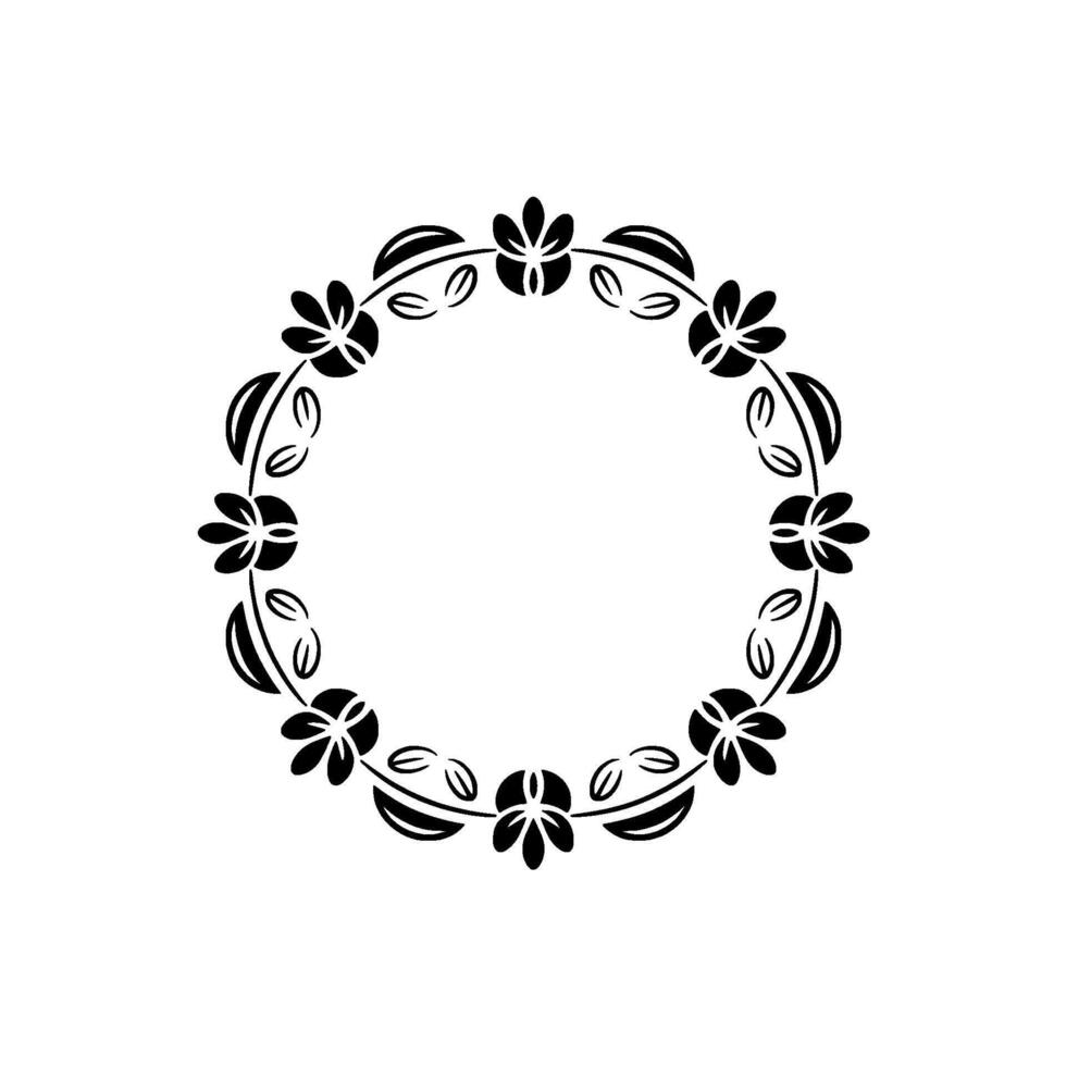 Minimalist Black Floral Wreath On White, Decorative Circle vector