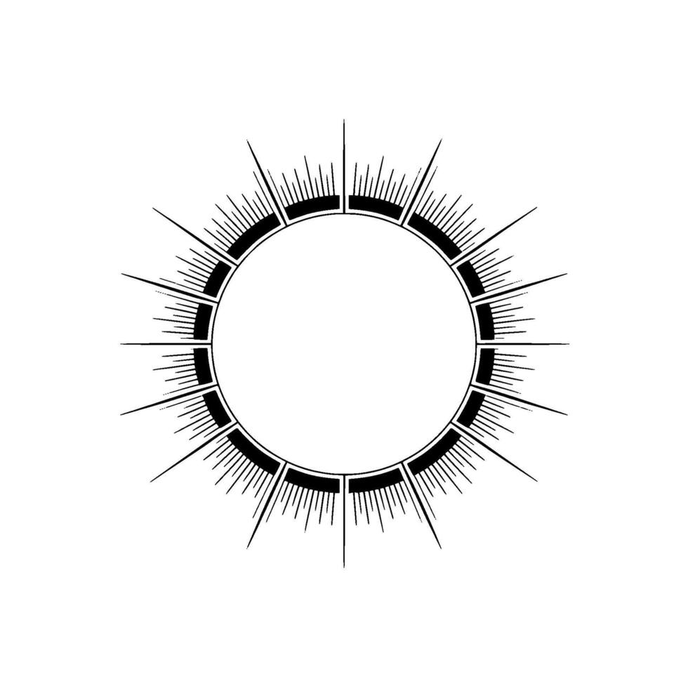 Black And White Sunburst Emblem On Gray, Minimalist, Elegant Decorative Element vector