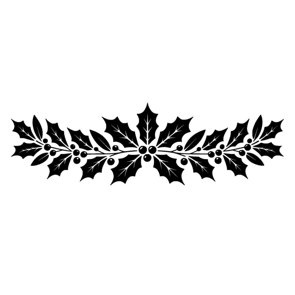Elegant Black White Holly Wreath Border vector