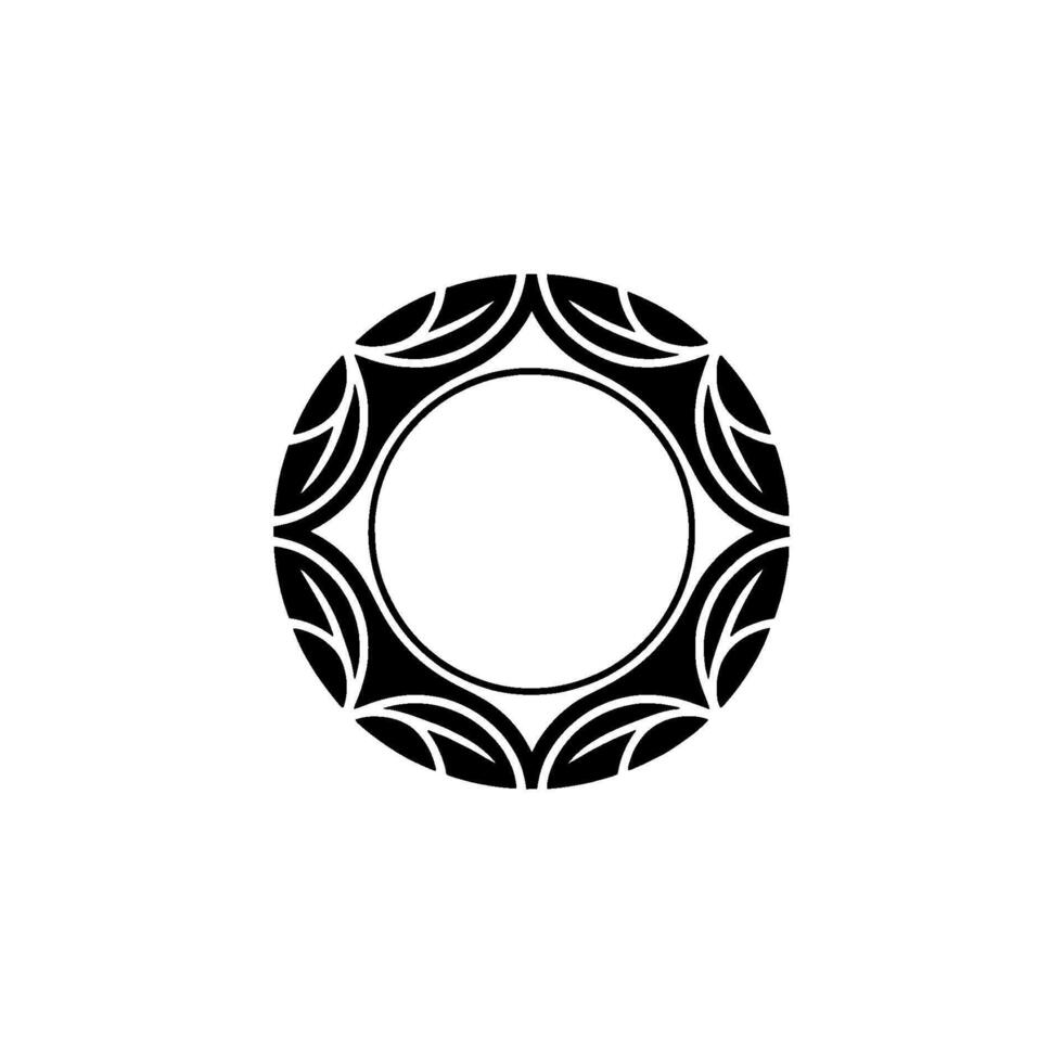 Minimalist Geometric Floral Circle, Black And White On White Backdrop vector