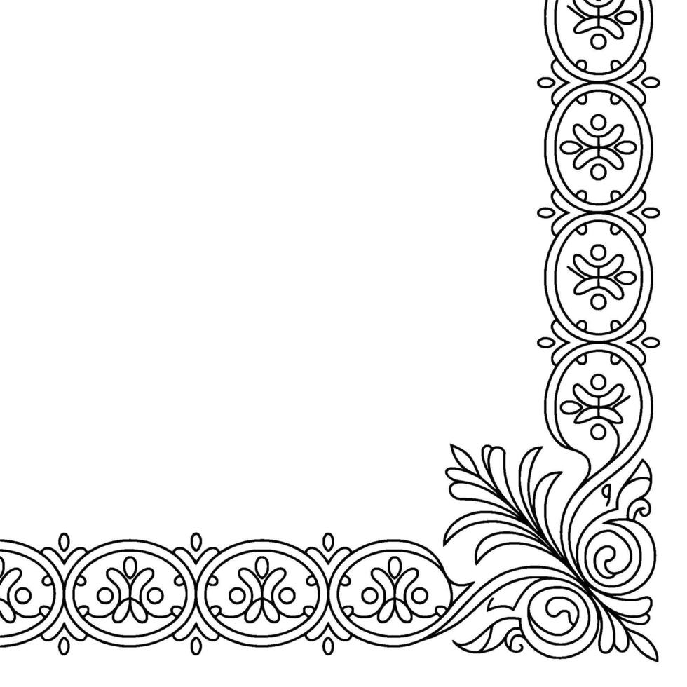 Elegant Corner Border Floral Ornament In Black White vector