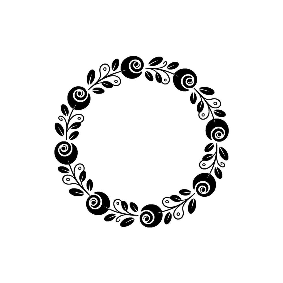 Elegant Black Floral Wreath On White Background vector