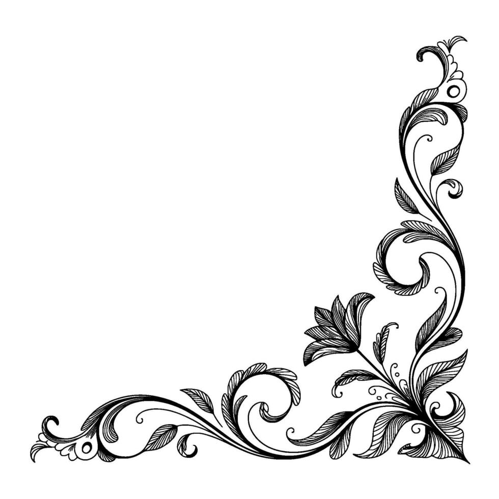 Elegant Floral Corner Border Black And White vector