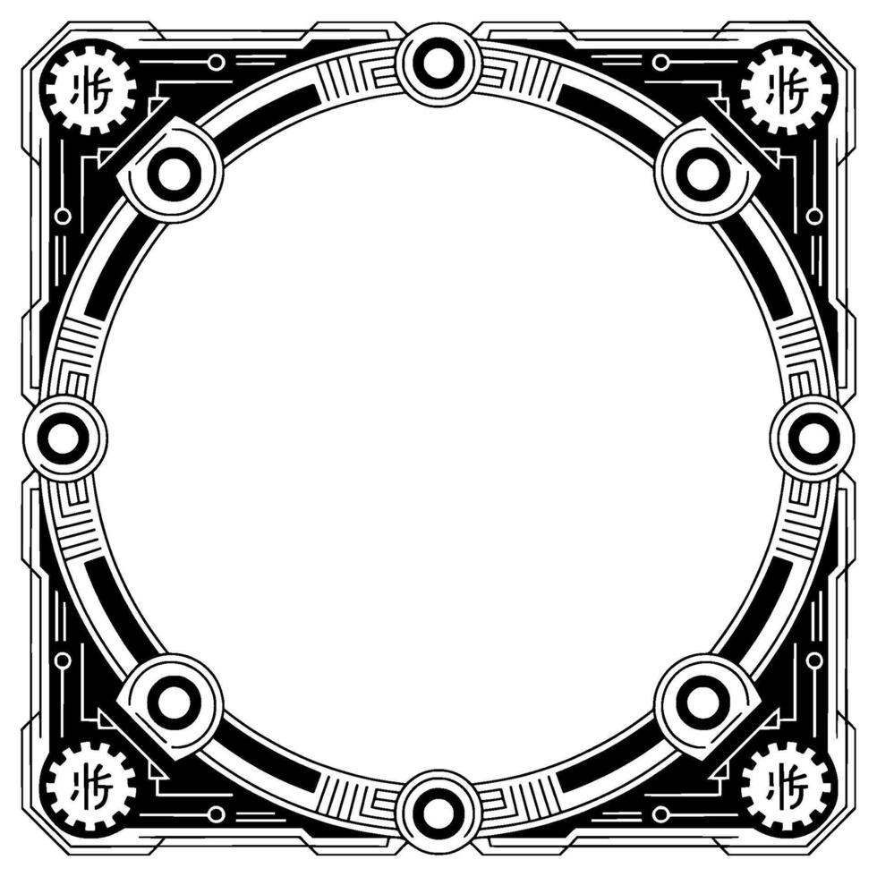Art Deco Geometric Frame With Circular And Chinese Characters vector