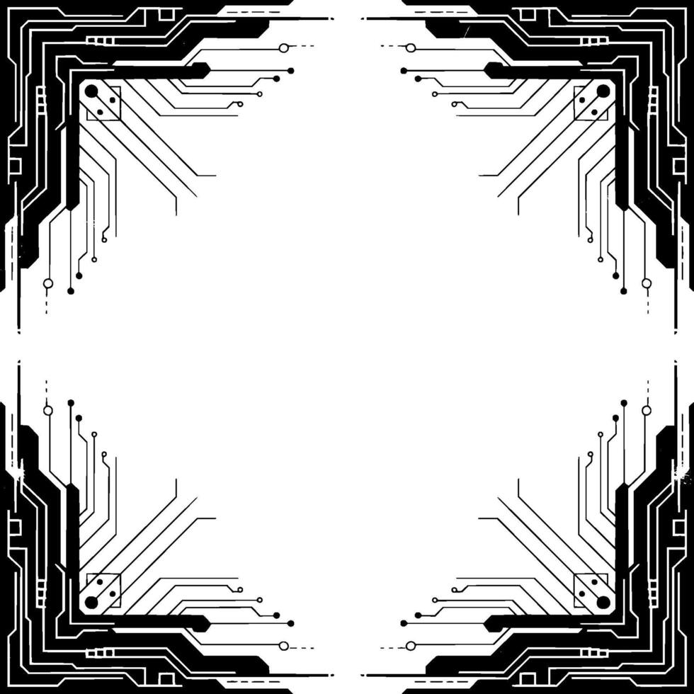 Futuristic Tech Frame Black And White Circuit Board - Circuit board vector