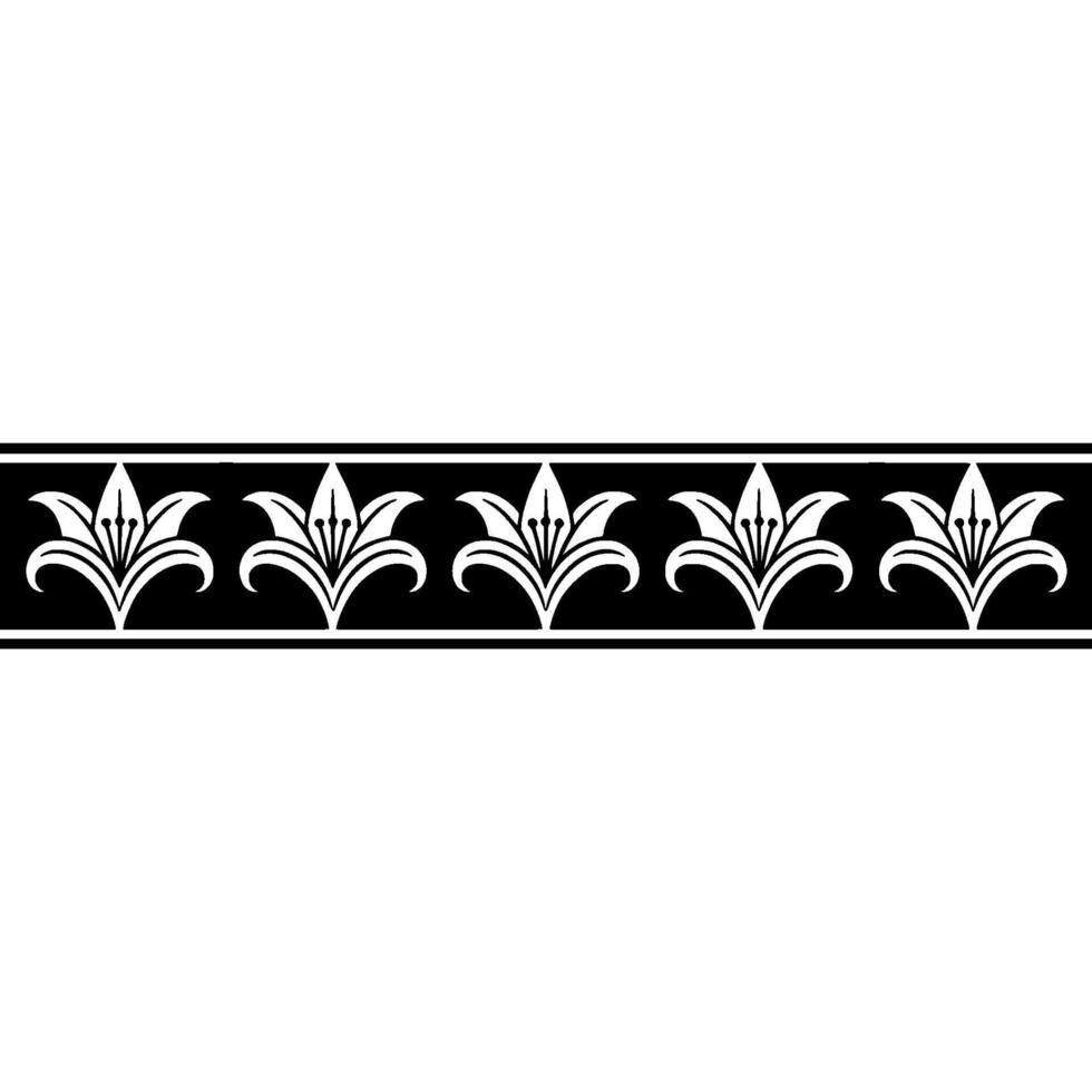 Elegant Black And White Lily Pattern Border vector