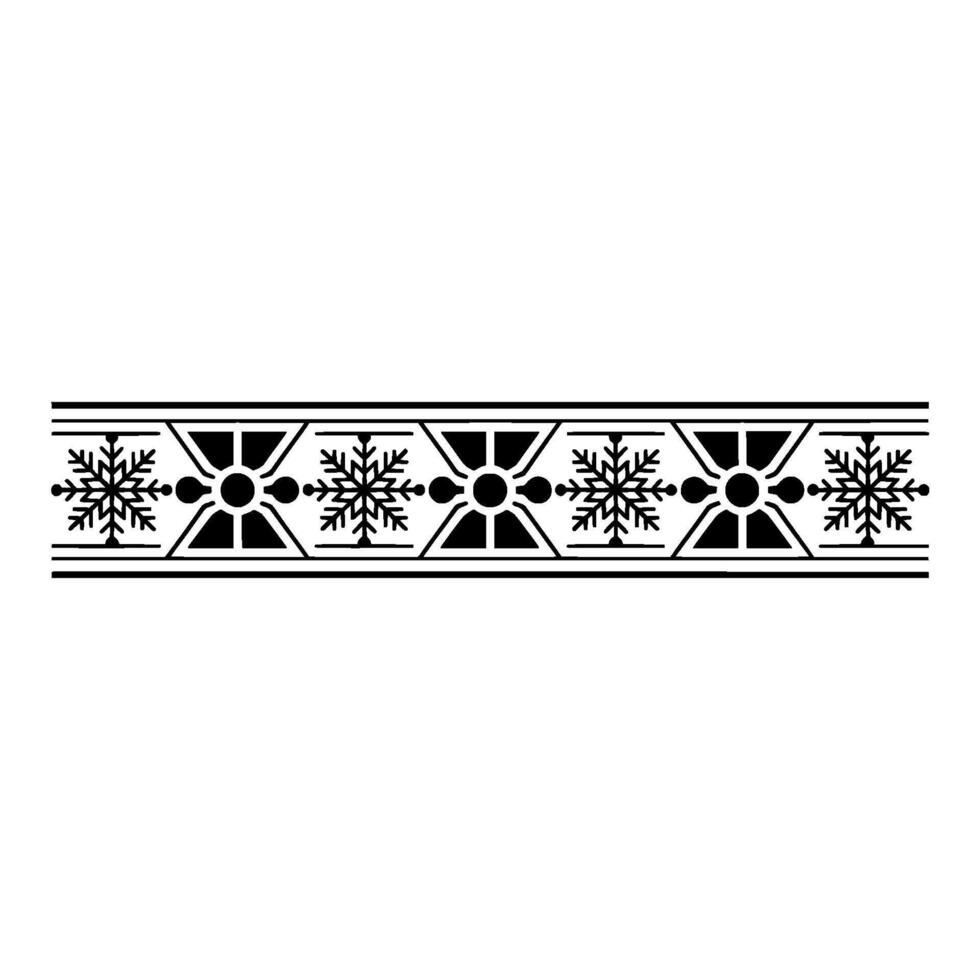 Geometric Snowflake Border With Red Accents, Winter Holiday Theme vector