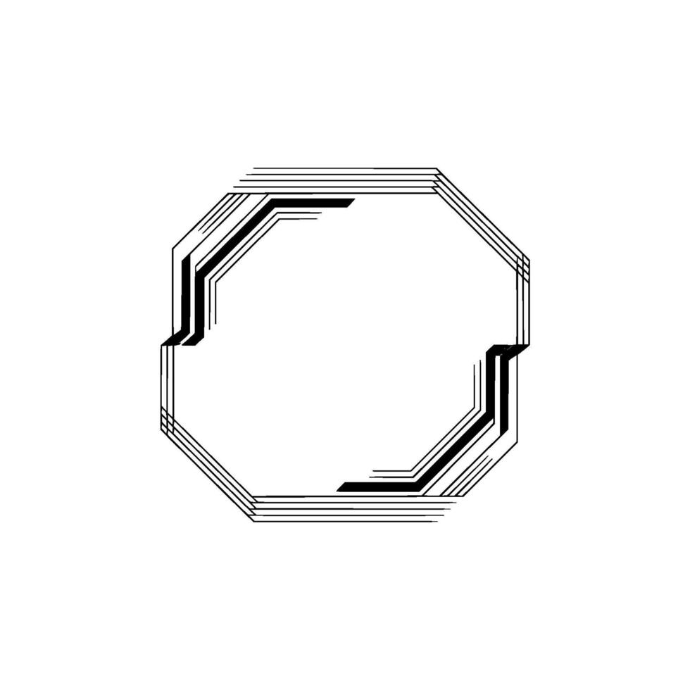 Minimalist Geometric Octagon Frame, Black White vector
