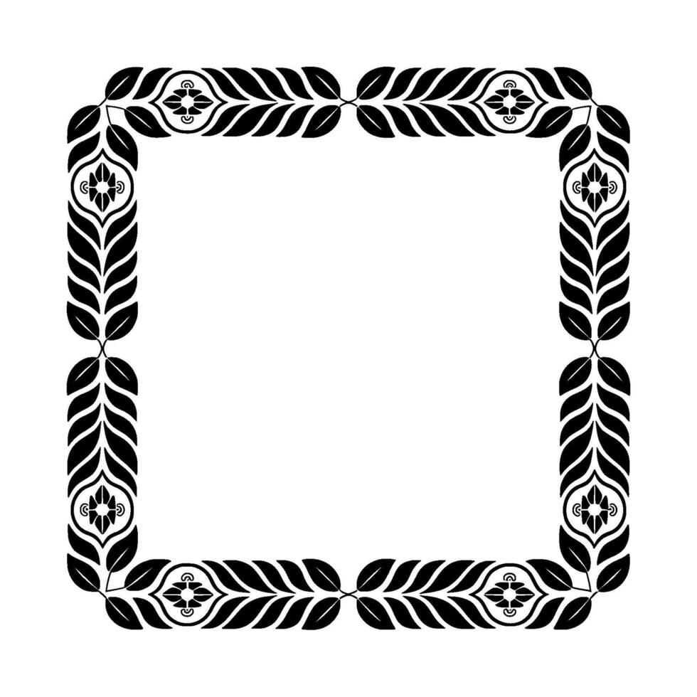 Elegant Black Floral Frame on White, Decorative Border - Art vector