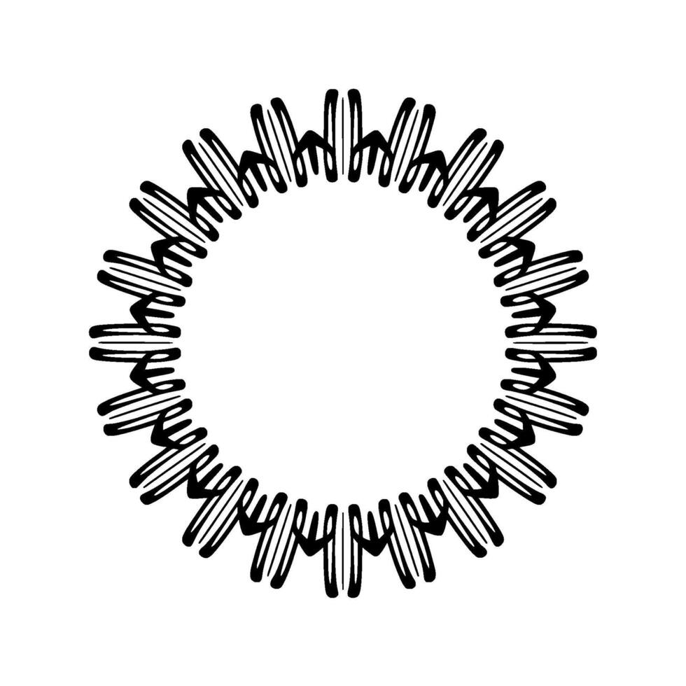 Handdrawn Floral Circle Frame in Black White, Minimalist vector