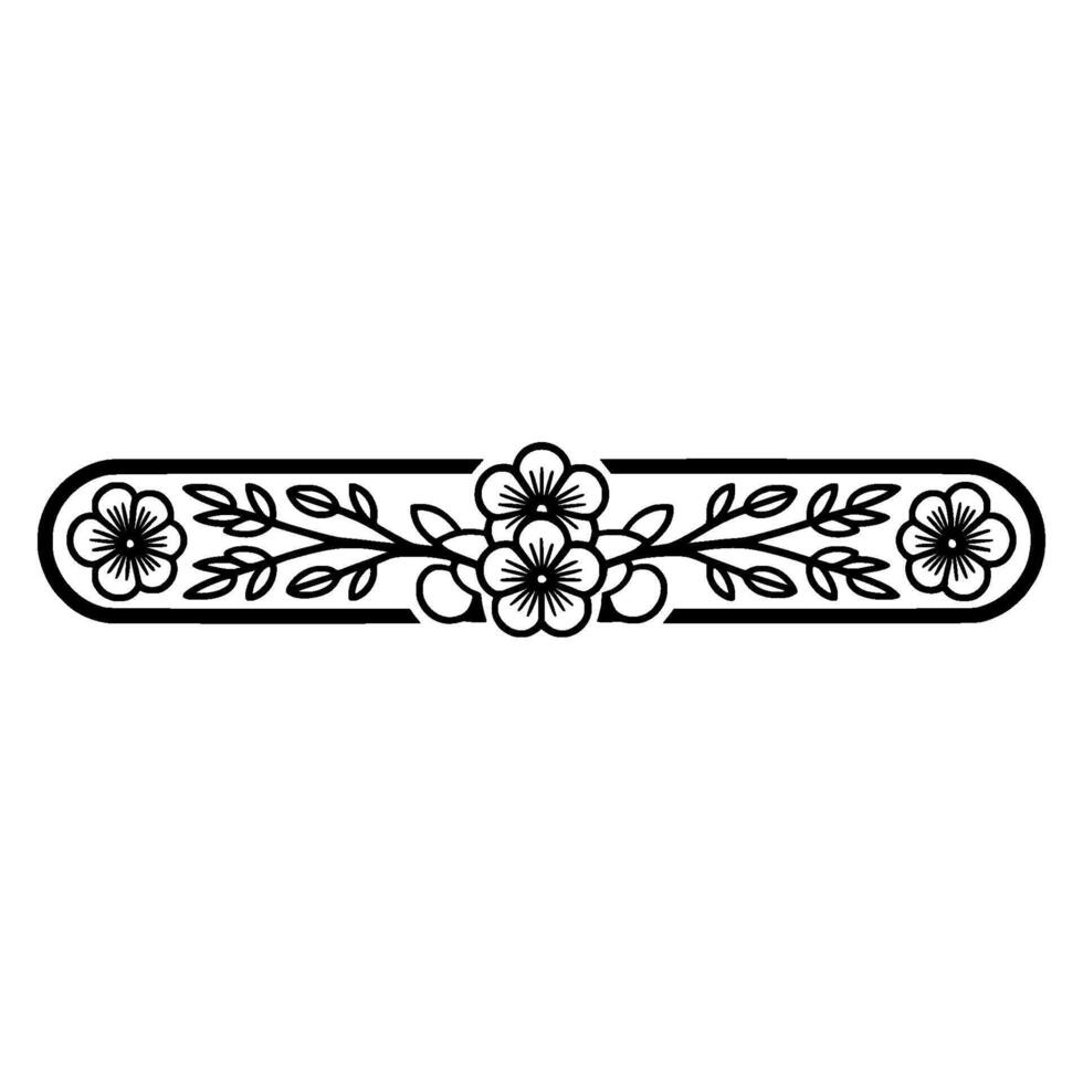 Floral Linear Border in Black and White, Minimalist vector