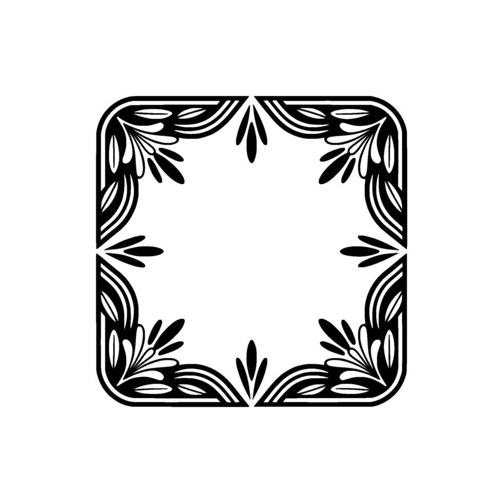 Elegant Black Floral Frame on White, Decorative Border - Simple vector