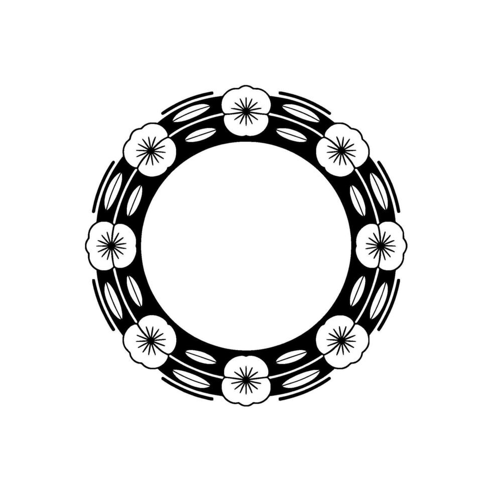 Minimalist Floral Circle Frame in Black White vector