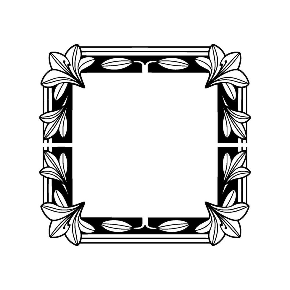 Art Deco Lily Frame in Black White, Ornamental Floral vector