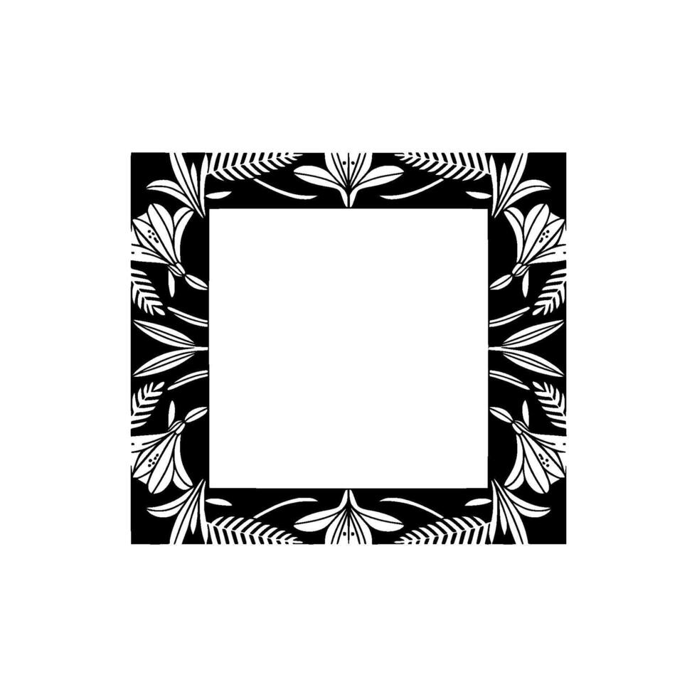 Elegant Black and White Floral Frame, Template, Border, vector