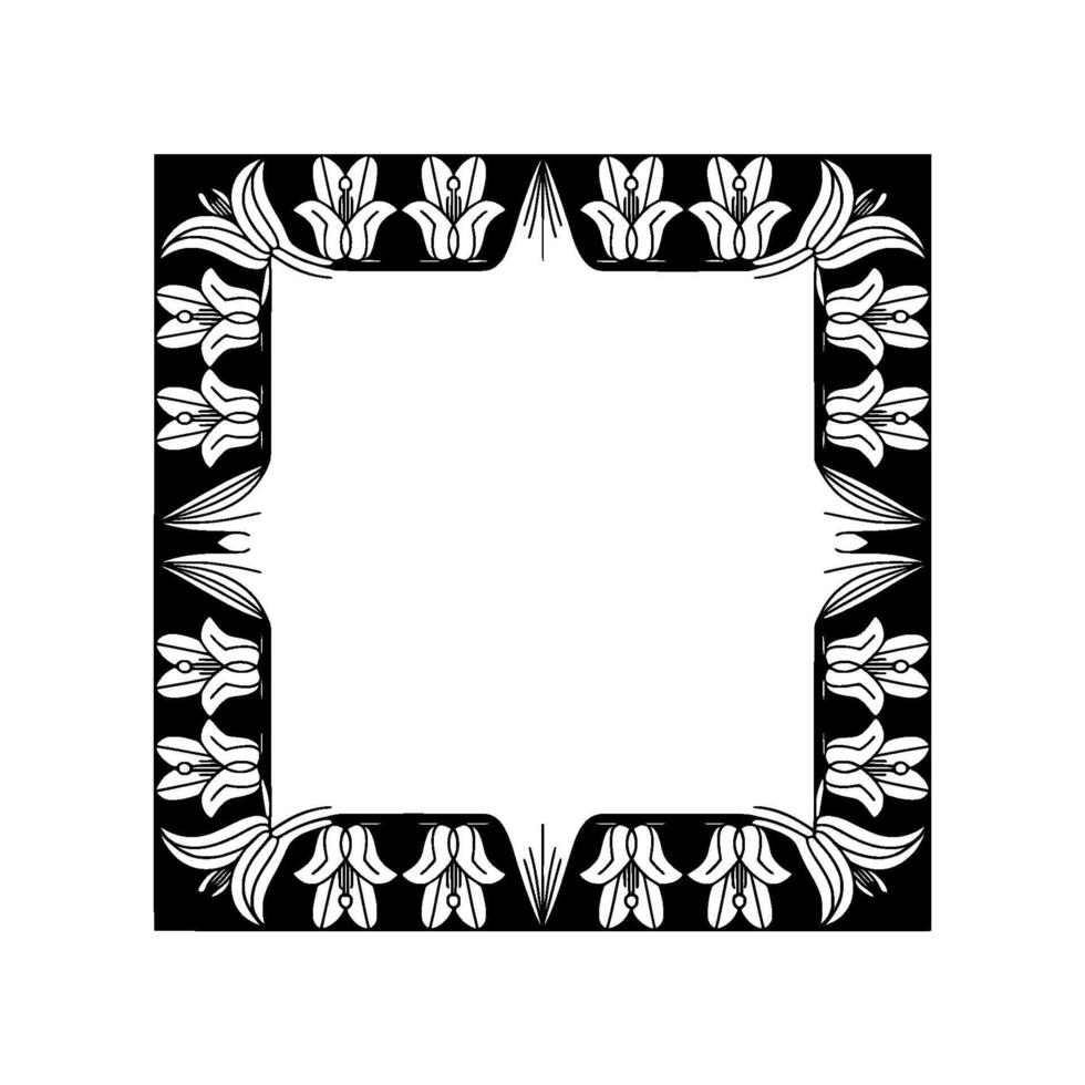 Art Deco Lily Frame Black and White Floral Border, Elegant Element vector