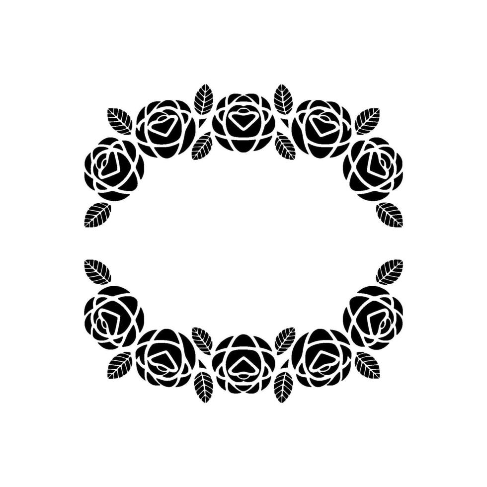 Black Rose Wreath Illustration on White Background, Floral Element vector