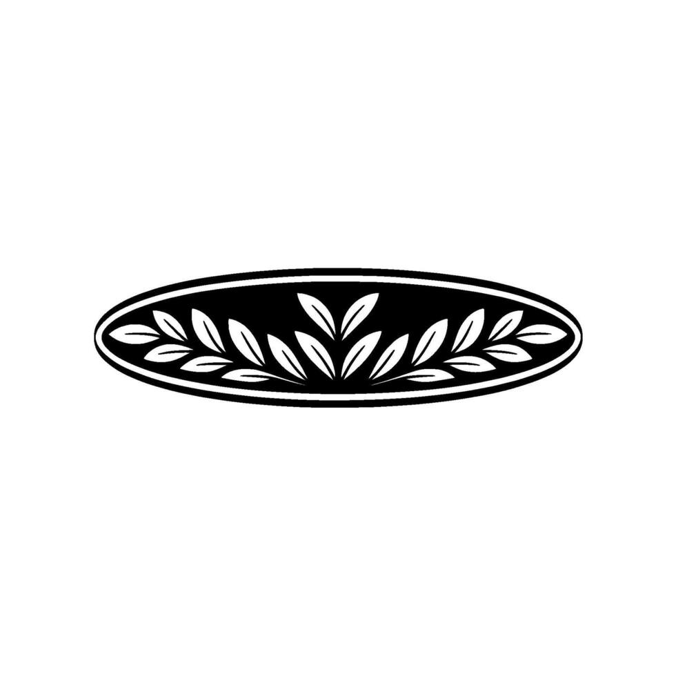 Elegant Black Leaf in Oval Frame, Minimalist vector