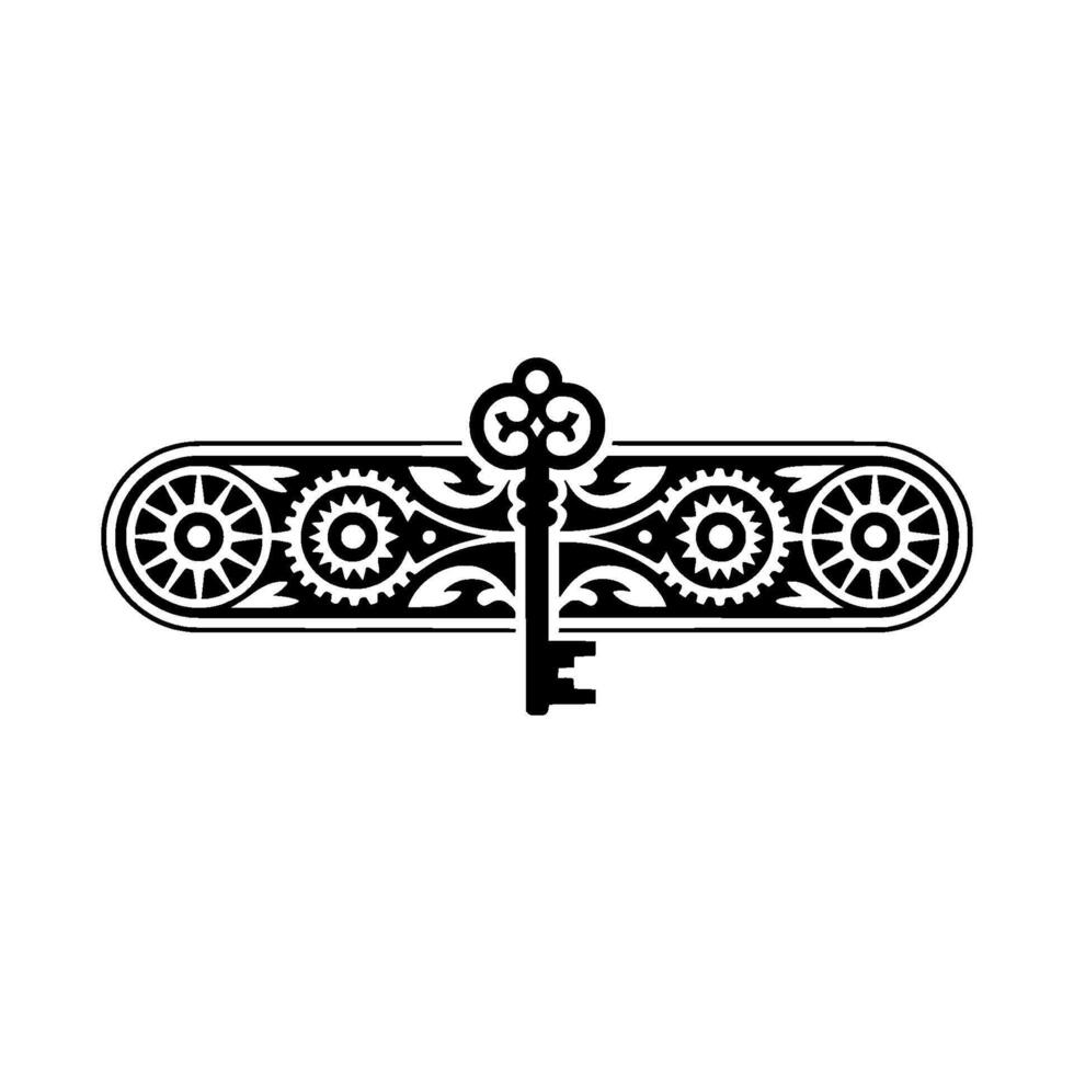 Ornate Key and Decorative Frame Element in Black and White vector